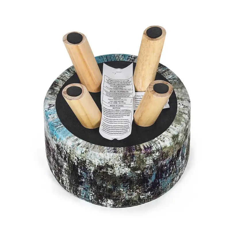 Adeco Pouf rembourré rond et moderne avec repose-pieds