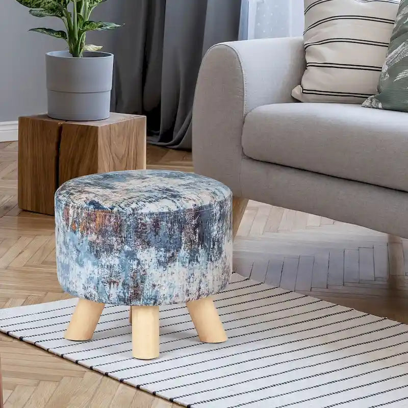 Adeco Pouf rembourré rond et moderne avec repose-pieds
