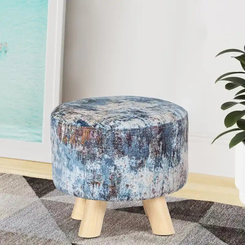 Adeco Pouf rembourré rond et moderne avec repose-pieds