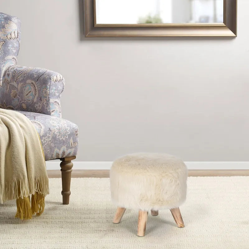 Adeco Pouf rembourré rond et moderne avec repose-pieds