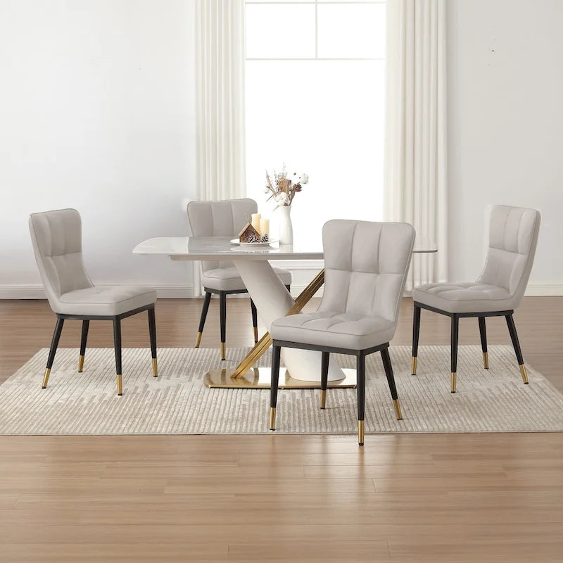 Lot de 4 chaises de salle à manger en similicuir avec motif à carreaux