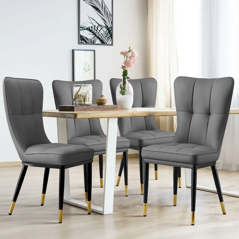 Lot de 4 chaises de salle à manger en similicuir avec motif à carreaux