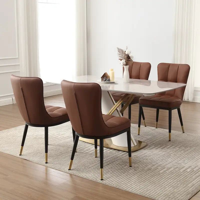 Lot de 4 chaises de salle à manger en similicuir avec motif à carreaux