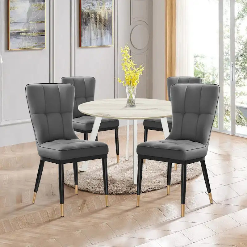Lot de 4 chaises de salle à manger en similicuir avec motif à carreaux