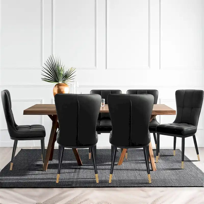 Lot de 4 chaises de salle à manger en similicuir avec motif à carreaux