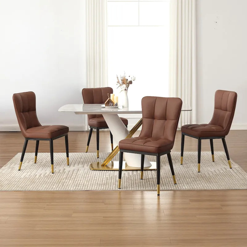 Lot de 4 chaises de salle à manger en similicuir avec motif à carreaux