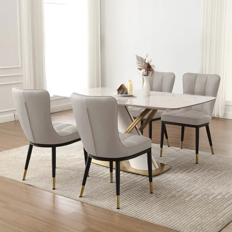 Lot de 4 chaises de salle à manger en similicuir avec motif à carreaux