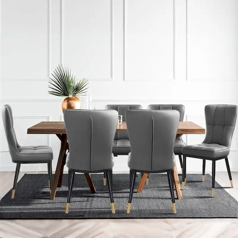 Lot de 4 chaises de salle à manger en similicuir avec motif à carreaux