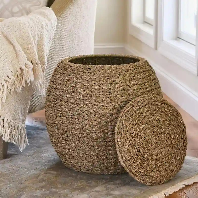 Table d'appoint avec panier de rangement en osier tressé à la main Household Essentials - 17,0 L x 17,0 l x 19,0 H