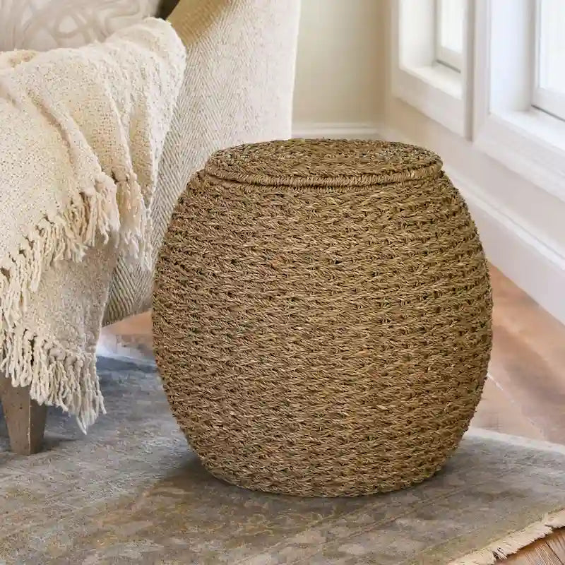 Table d'appoint avec panier de rangement en osier tressé à la main Household Essentials - 17,0 L x 17,0 l x 19,0 H