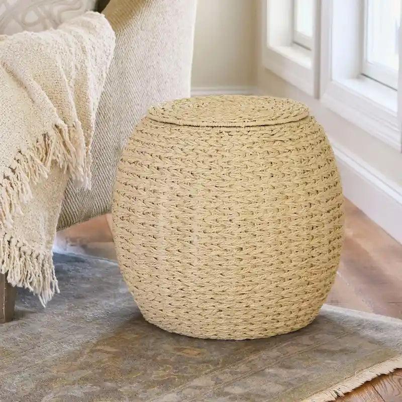 Table d'appoint avec panier de rangement en osier tressé à la main Household Essentials - 17,0 L x 17,0 l x 19,0 H