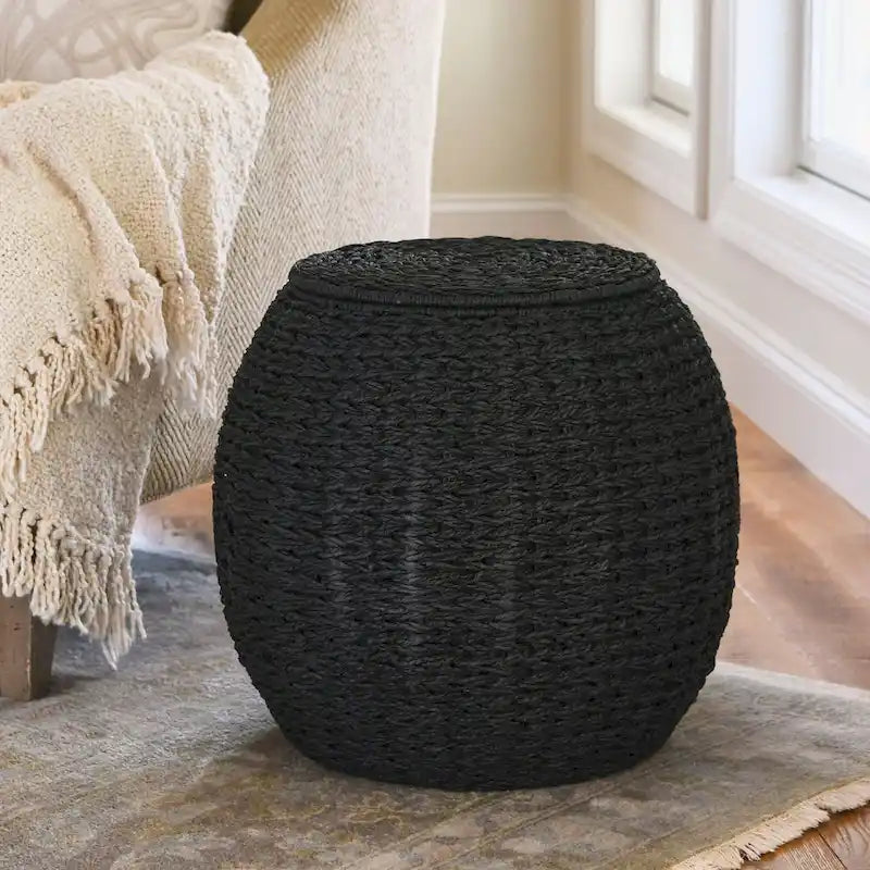 Table d'appoint avec panier de rangement en osier tressé à la main Household Essentials - 17,0 L x 17,0 l x 19,0 H