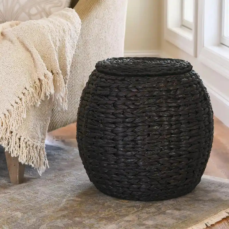 Table d'appoint avec panier de rangement en osier tressé à la main Household Essentials - 17,0 L x 17,0 l x 19,0 H