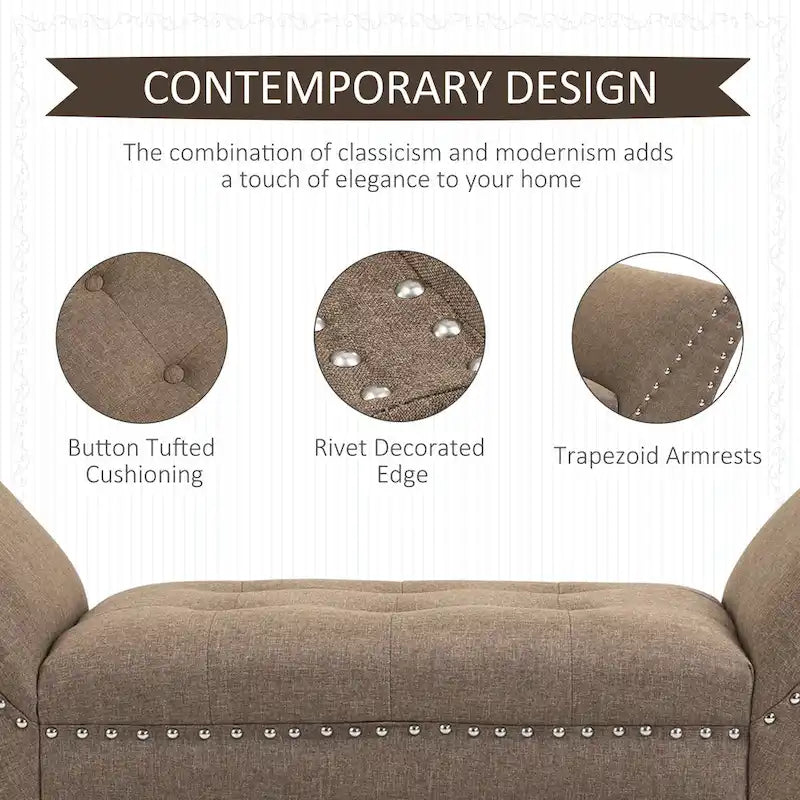 Banc d'appoint/ottoman capitonné en tissu, style moderne, pour chambre à coucher ou salon, par HOMCOM