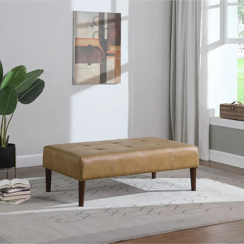 HomePop Pouf/Table basse capitonné(e) en cuir véritable