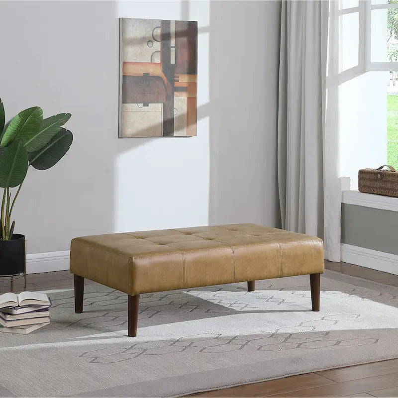 HomePop Pouf/Table basse capitonné(e) en cuir véritable
