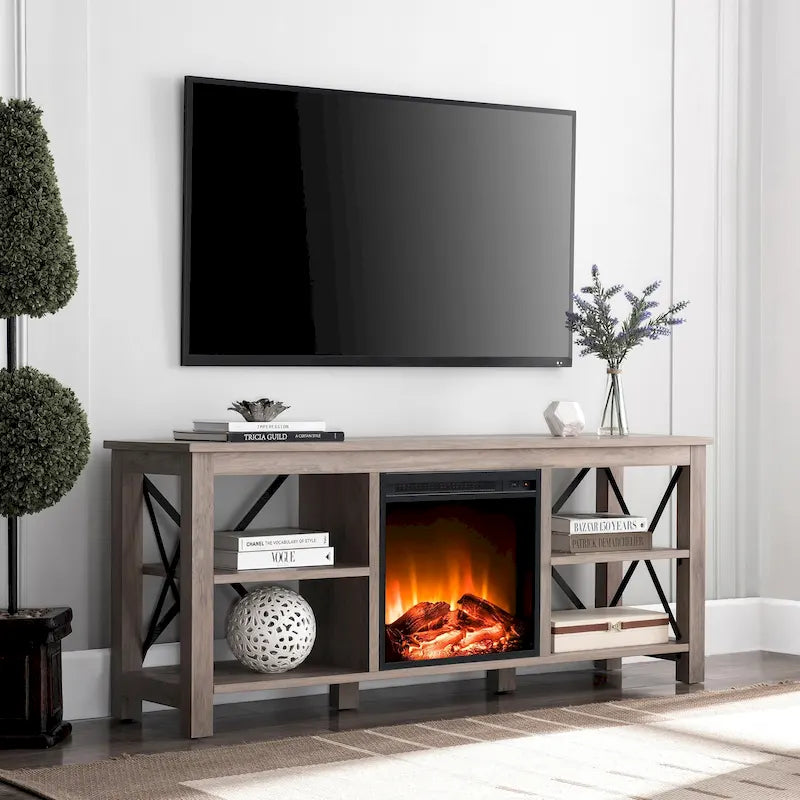 Meuble TV Sawyer avec insert de cheminée électrique