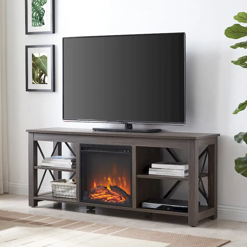 Meuble TV Sawyer avec insert de cheminée électrique