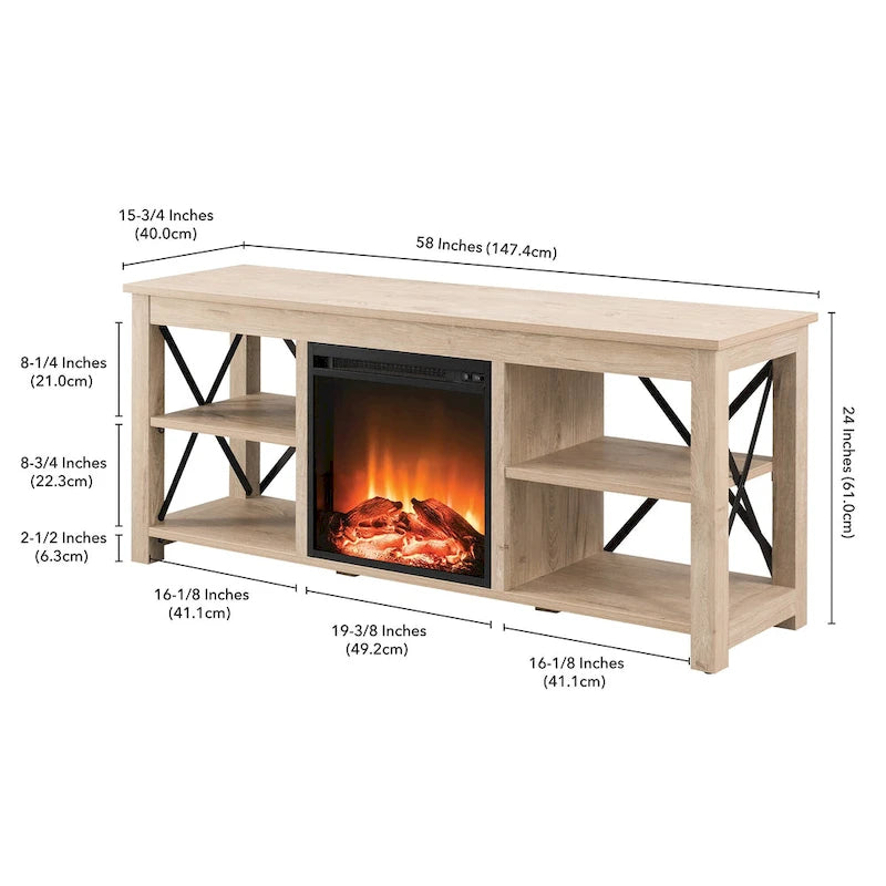 Meuble TV Sawyer avec insert de cheminée électrique