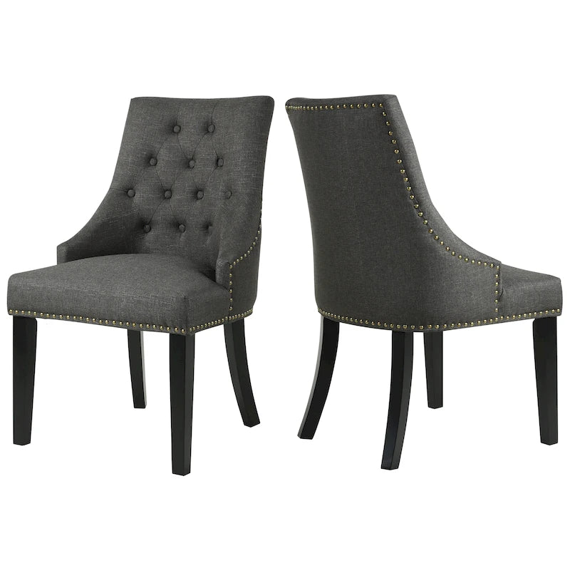 Chaises de salle à manger capitonnées en tissu avec clous décoratifs (Lot de 2)
