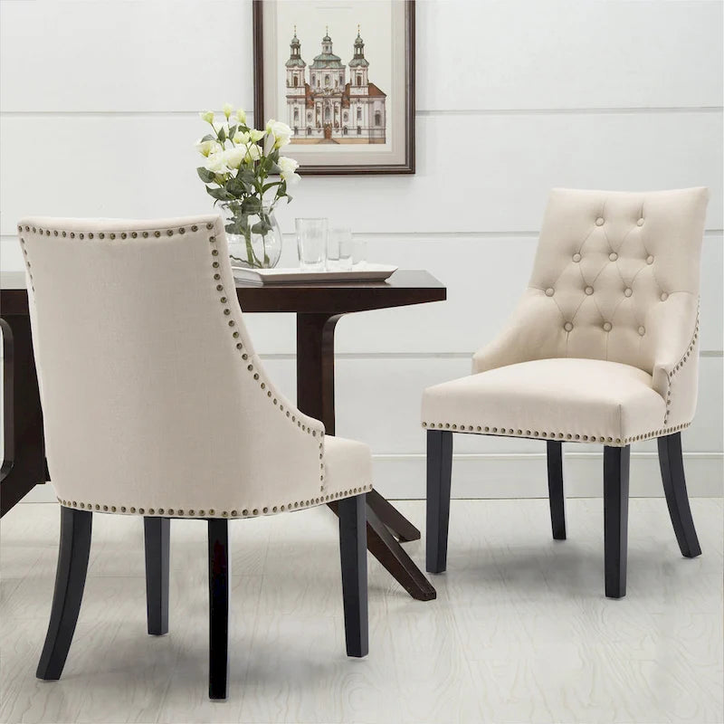 Chaises de salle à manger capitonnées en tissu avec clous décoratifs (Lot de 2)