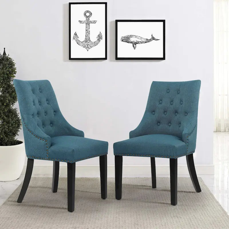 Chaises de salle à manger capitonnées en tissu avec clous décoratifs (Lot de 2)