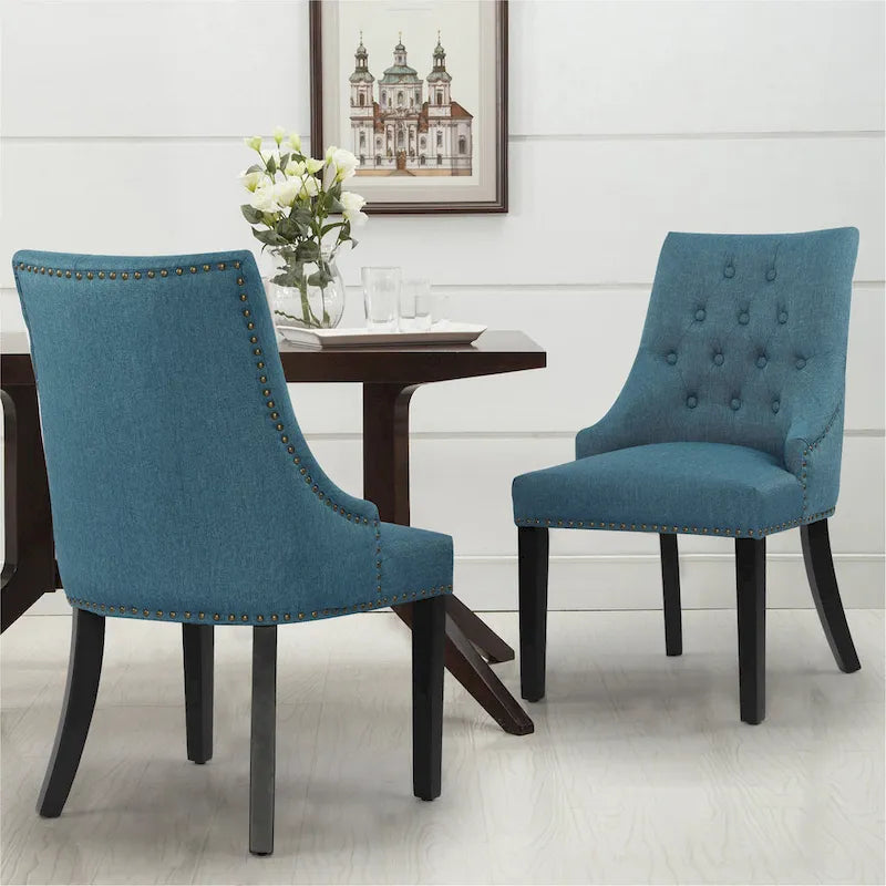 Chaises de salle à manger capitonnées en tissu avec clous décoratifs (Lot de 2)