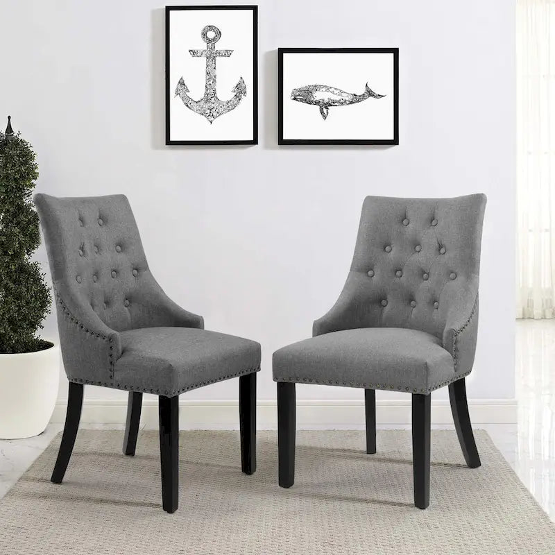 Chaises de salle à manger capitonnées en tissu avec clous décoratifs (Lot de 2)