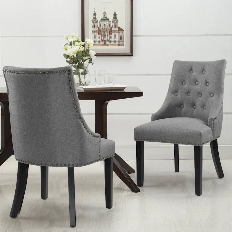 Chaises de salle à manger capitonnées en tissu avec clous décoratifs (Lot de 2)