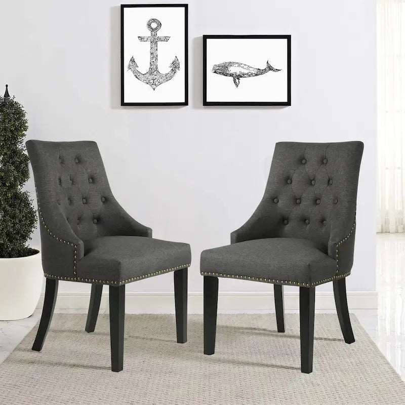 Chaises de salle à manger capitonnées en tissu avec clous décoratifs (Lot de 2)