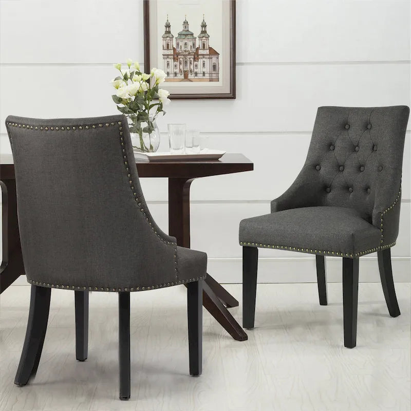 Chaises de salle à manger capitonnées en tissu avec clous décoratifs (Lot de 2)