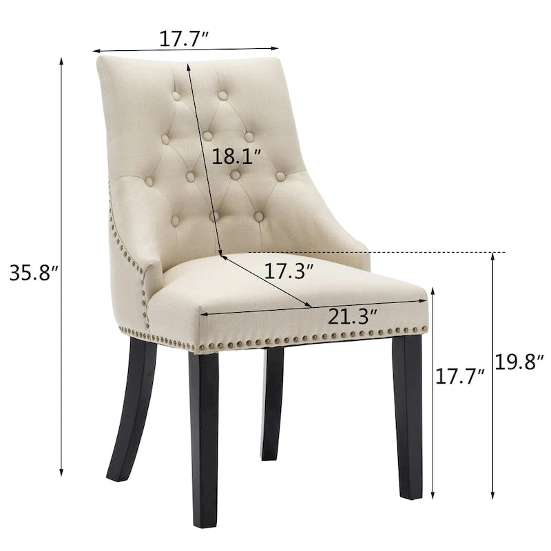 Chaises de salle à manger capitonnées en tissu avec clous décoratifs (Lot de 2)
