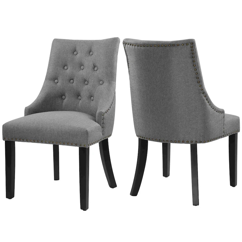 Chaises de salle à manger capitonnées en tissu avec clous décoratifs (Lot de 2)