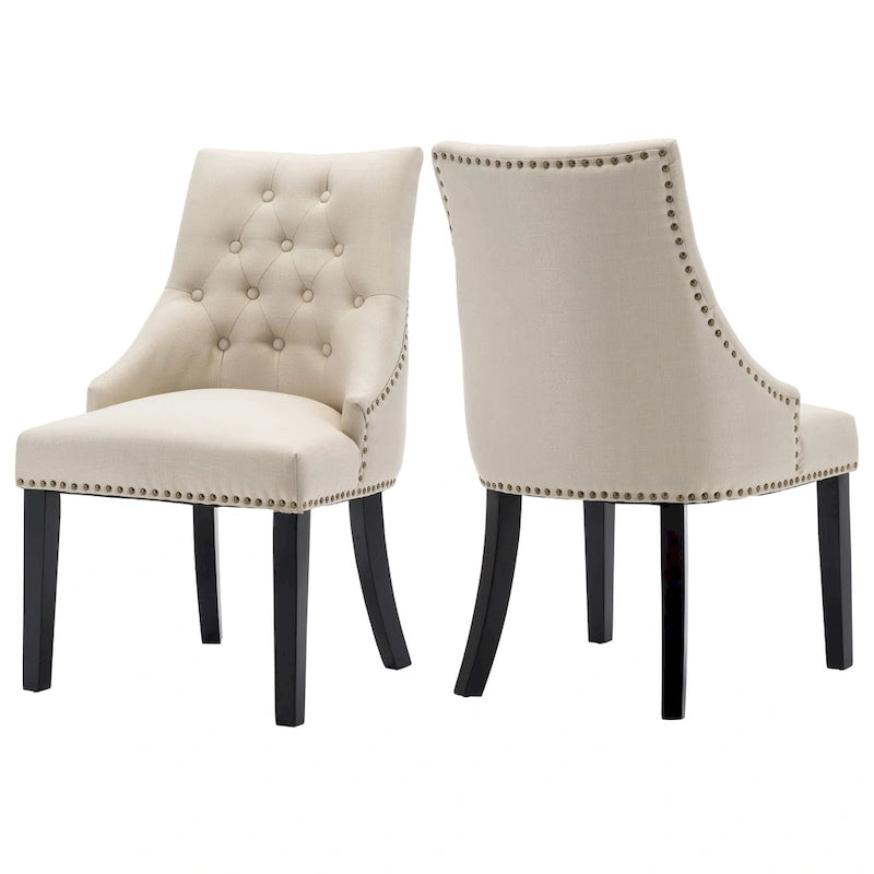 Chaises de salle à manger capitonnées en tissu avec clous décoratifs (Lot de 2)
