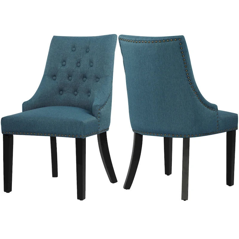 Chaises de salle à manger capitonnées en tissu avec clous décoratifs (Lot de 2)