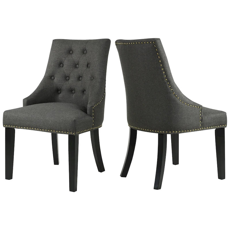 Chaises de salle à manger capitonnées en tissu avec clous décoratifs (Lot de 2)