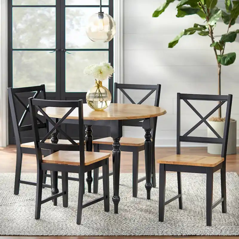 Table ronde à rallonges bicolore en bois d'hévéa de 102 cm Simple Living
