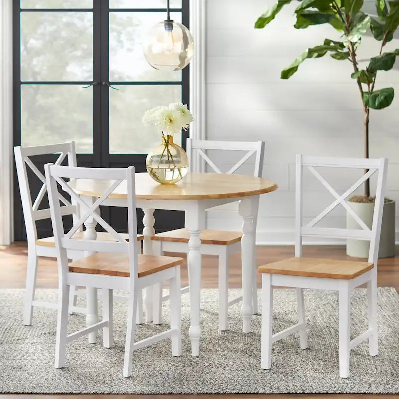 Table ronde à rallonges bicolore en bois d'hévéa de 102 cm Simple Living