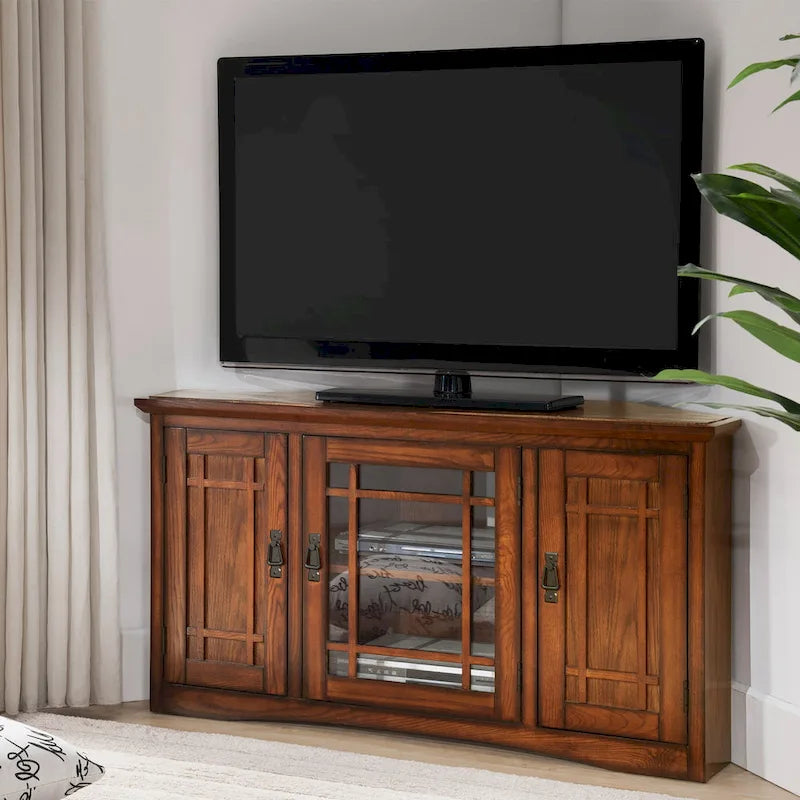 Meuble TV d'angle Leick Home en bois massif, style Mission