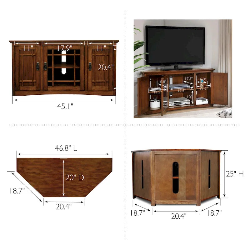 Meuble TV d'angle Leick Home en bois massif, style Mission