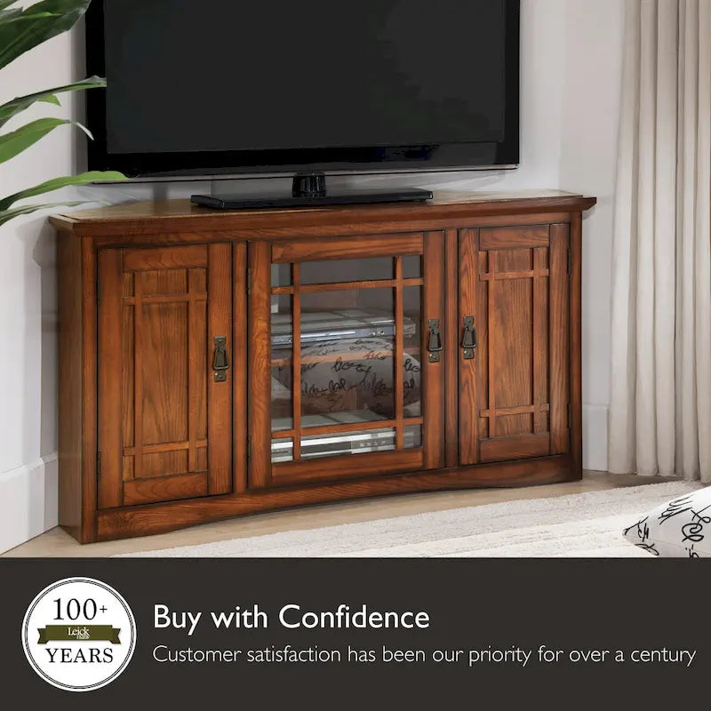 Meuble TV d'angle Leick Home en bois massif, style Mission
