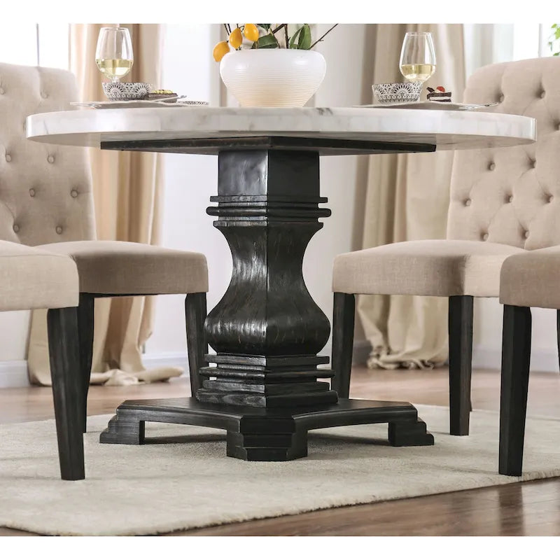 Ensemble de salle à manger rond 5 pièces Brec Farmhouse avec plateau en marbre et chaises capitonnées par Furniture of America