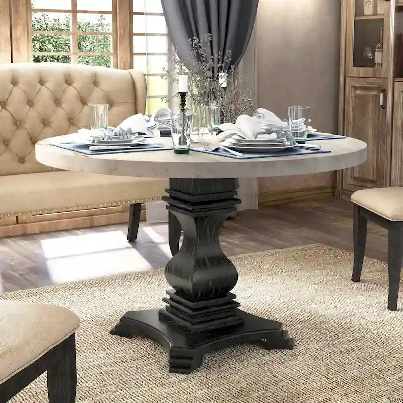 Ensemble de salle à manger rond 5 pièces Brec Farmhouse avec plateau en marbre et chaises capitonnées par Furniture of America