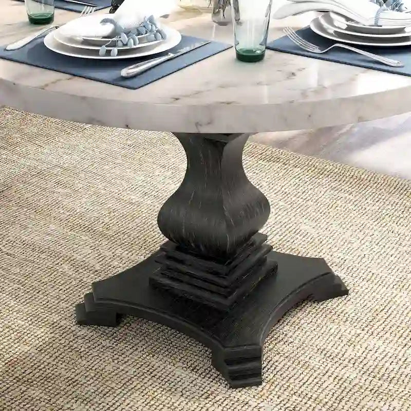 Ensemble de salle à manger rond 5 pièces Brec Farmhouse avec plateau en marbre et chaises capitonnées par Furniture of America