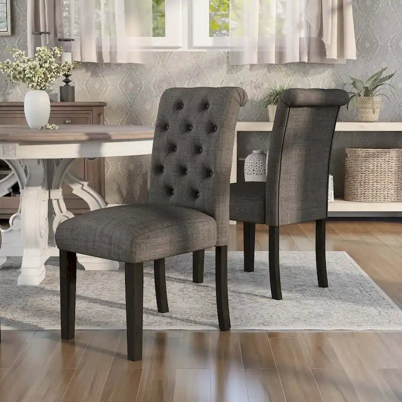 Ensemble de salle à manger rond 5 pièces Brec Farmhouse avec plateau en marbre et chaises capitonnées par Furniture of America