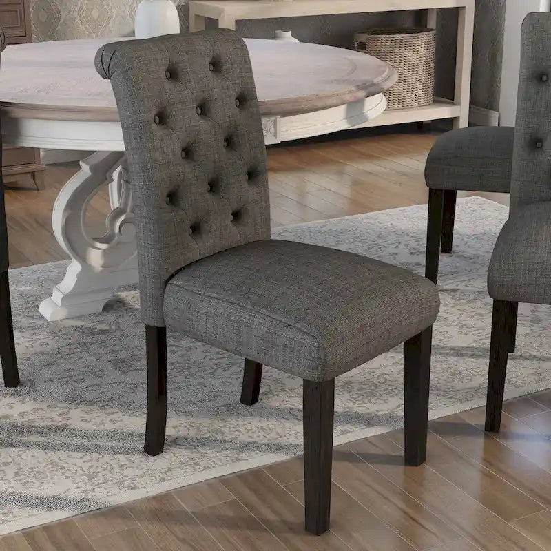 Ensemble de salle à manger rond 5 pièces Brec Farmhouse avec plateau en marbre et chaises capitonnées par Furniture of America