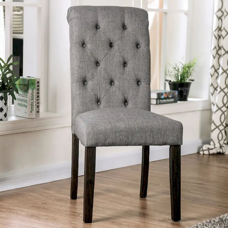 Ensemble de salle à manger rond 5 pièces Brec Farmhouse avec plateau en marbre et chaises capitonnées par Furniture of America