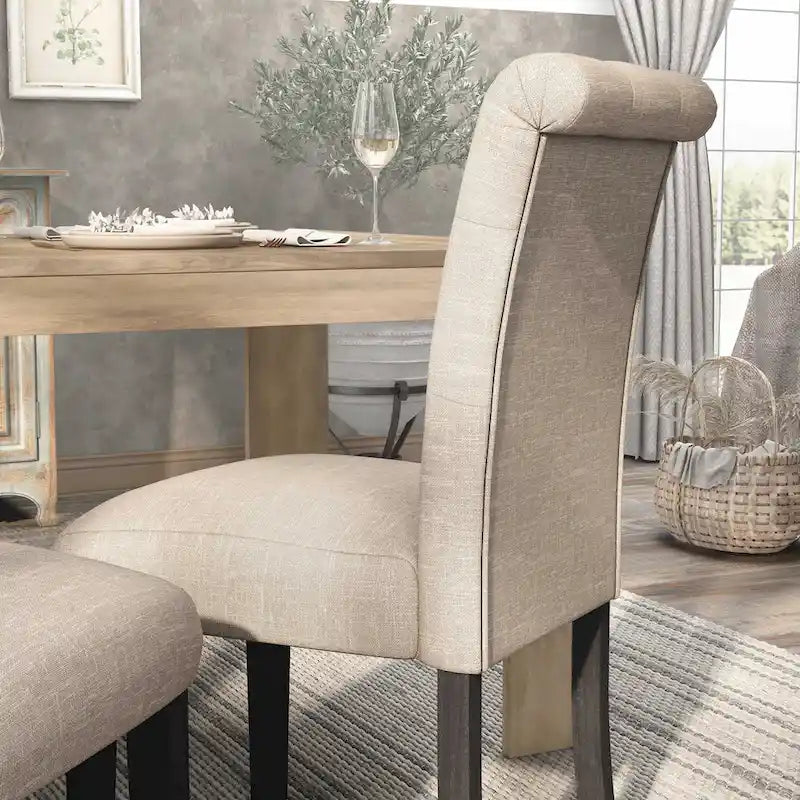 Ensemble de salle à manger rond 5 pièces Brec Farmhouse avec plateau en marbre et chaises capitonnées par Furniture of America