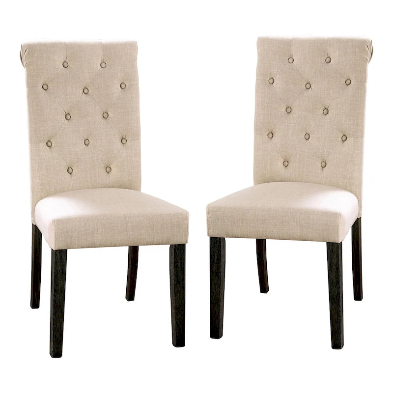 Ensemble de salle à manger rond 5 pièces Brec Farmhouse avec plateau en marbre et chaises capitonnées par Furniture of America