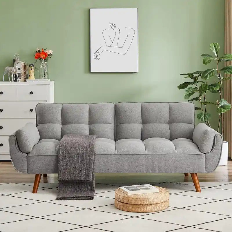 75.39 Canapé-lit Futon, Canapé Futon Pliant Convertible Transat Inclinable Pour Salon Avec 2 Oreillers/Accoudoirs
